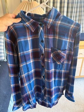 Rails Blue Plaid Button-Down Shirt with Burgundy Accents